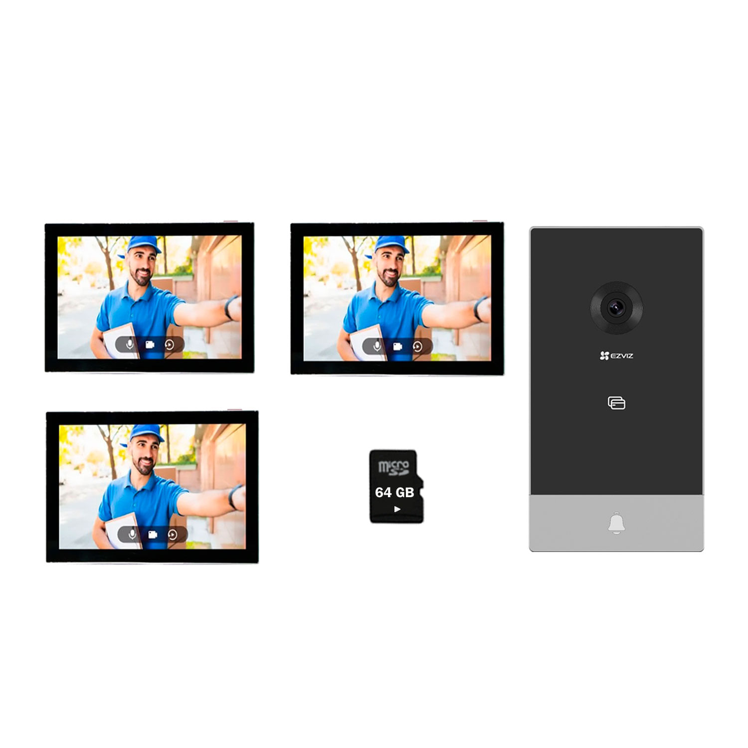 Imagen 1 del producto Kit videoportero inteligente Ezviz HP7 2K con 2 monitores + 3 memorias 64GB + App gratuita