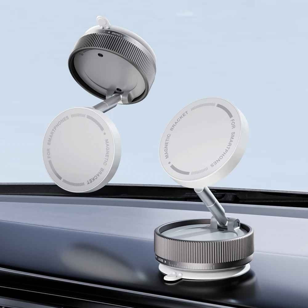Imagen 2 del producto Soporte plegable y ajustable para celular con rotación 360°, compatible con tablero y parabrisas, blanco
