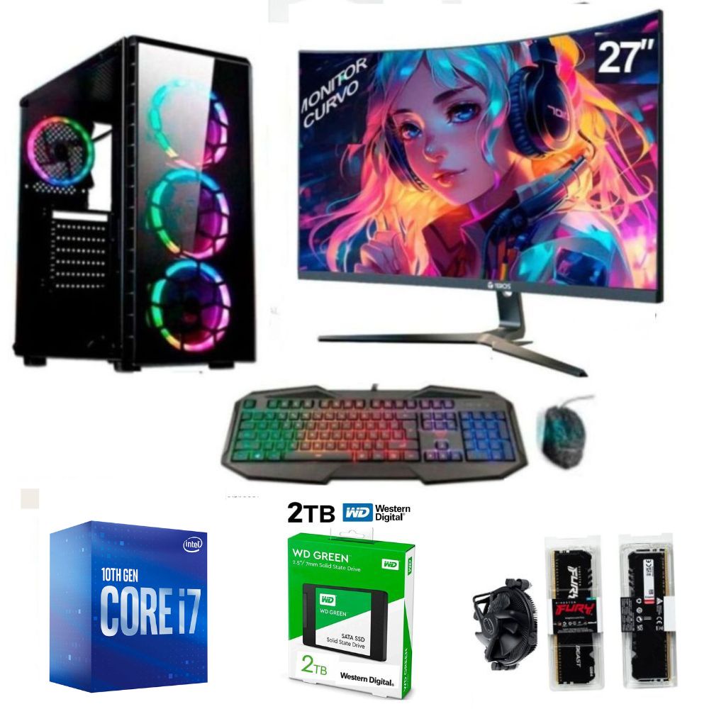 PC Intel Core i7-10TH + 32GB RAM + Disco Solido 2TB SSD + Case 500W + Monitor 27" FHD, FreeDOS
