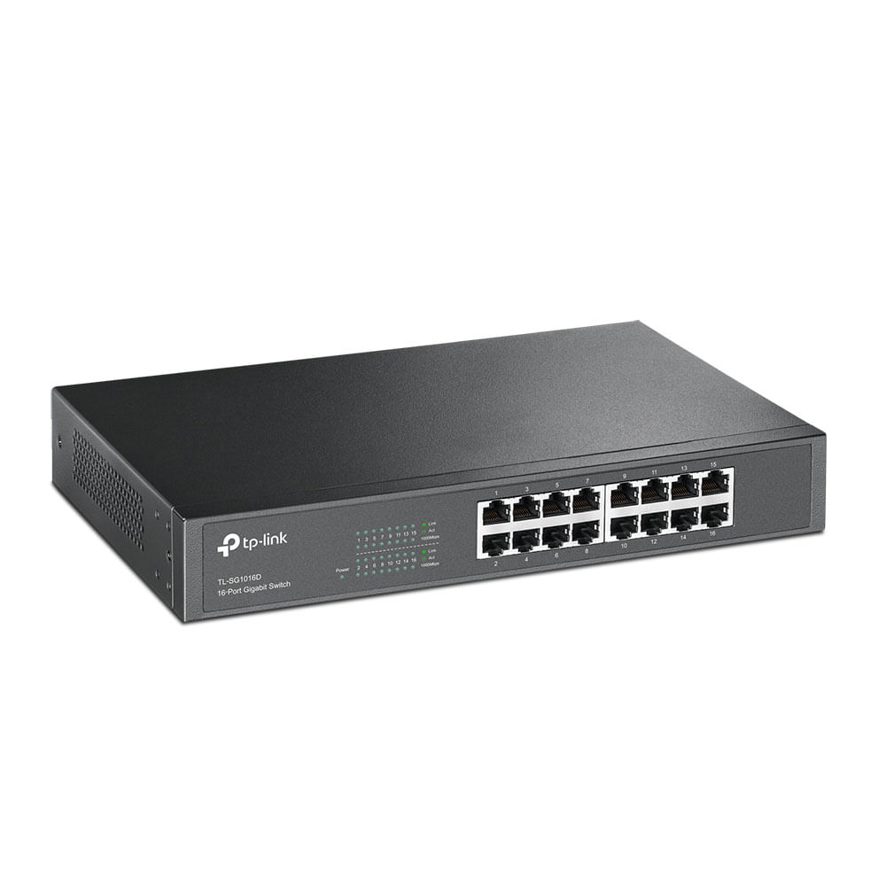 Imagen 2 del producto Switch Conmutador TP-Link TL-SG1016D, 16 puertos Gigabit, 10/100/1000 Mbps, eficiencia energética, de escritorio y montaje en rack, negro