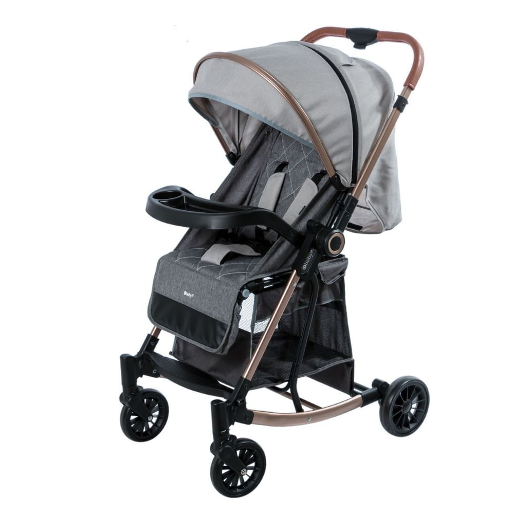 Coche mecedora de Lujo Bouncy Light, 5 puntos, capota ampliable, con función mecedora, gris