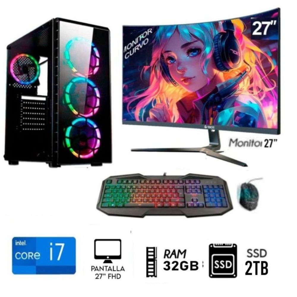 Imagen 2 del producto PC Intel Core i7-6TH + 32GB RAM + Disco 2TB SSD + Monitor 27 "" FHD + Case 500W RGB + Teclado y mouse gamer, FreeDOS