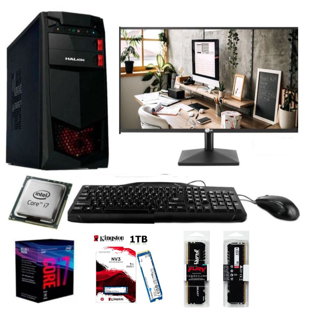 PC Intel Core i7-8TH + RAM 16GB + Disco SSD 1TB + Monitor 24" FHD + Case 350W + FreeDos + Teclado y mouse Logitech MK120