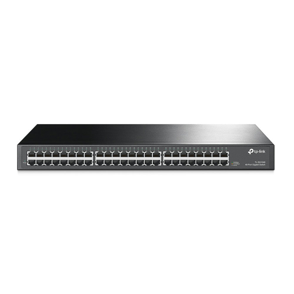 Switch Conmutador TP-Link TL-SG1048, 48 puertos Gigabit, 10/100/1000 Mbps, eficiencia energética, montaje rack, plug and play, negro