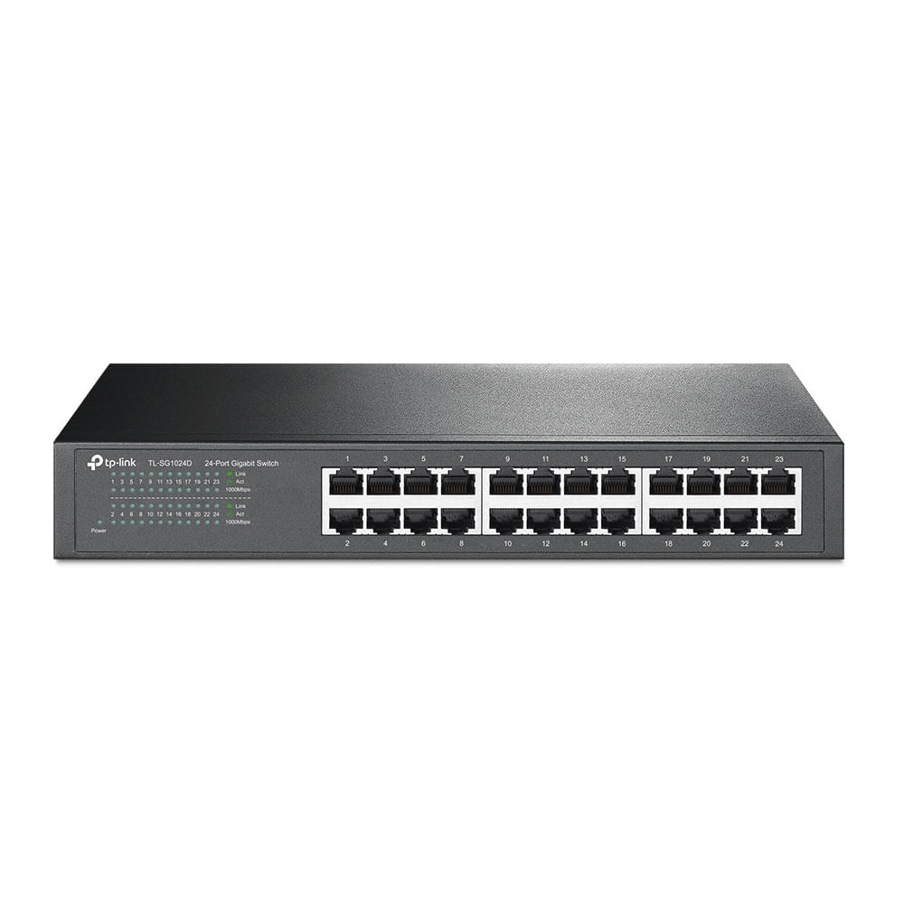 Switch Conmutador TP-Link TL-SG1024D, 24 puertos Gigabit, 10/100/1000 Mbps, de escritorio y montaje rack, ahorro energía, negro