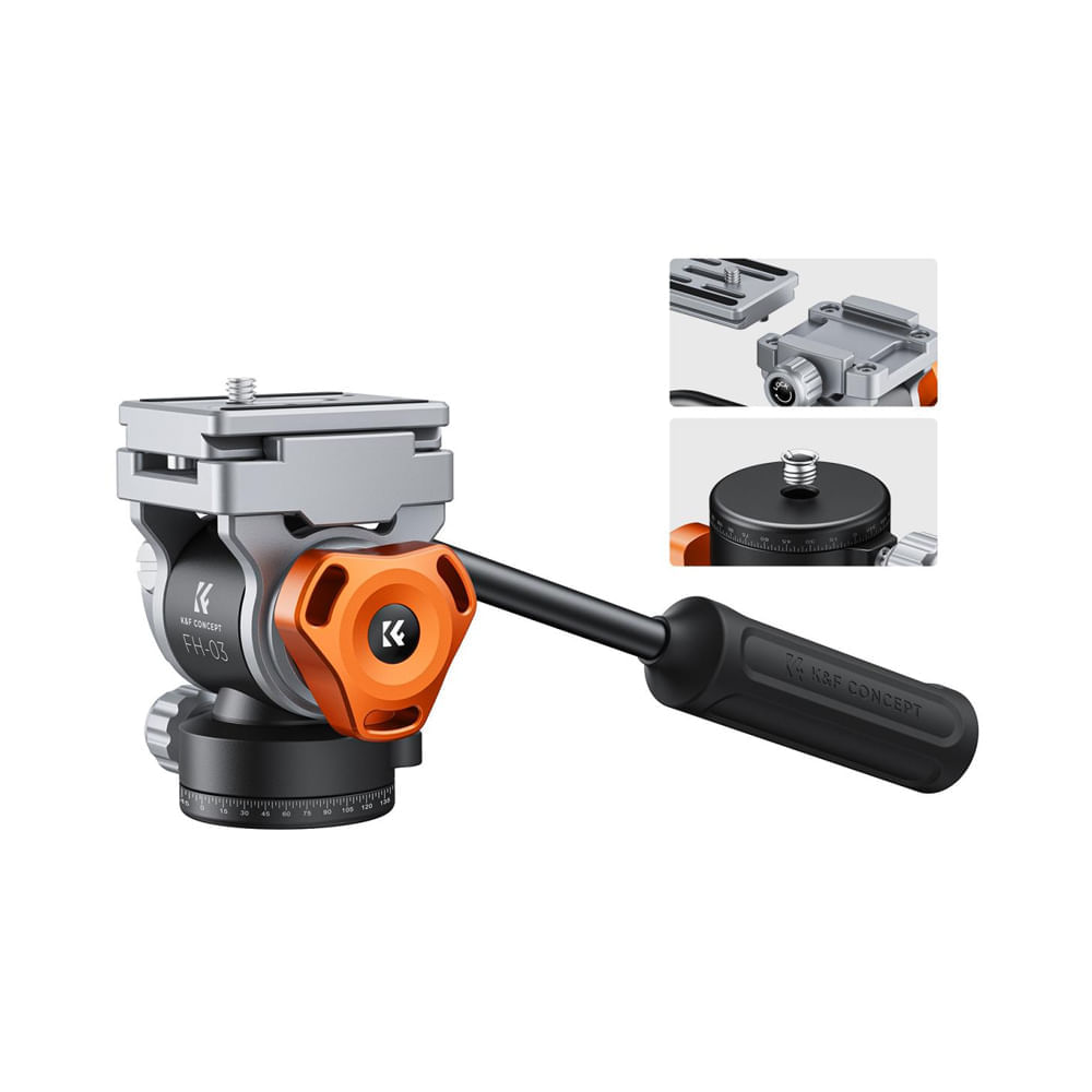 Imagen 2 del producto Cabezal para trípode K&F Concept KF31.087, hidráulico, panorámico 360°, inclinación ±90°, con placa Arca-Swiss