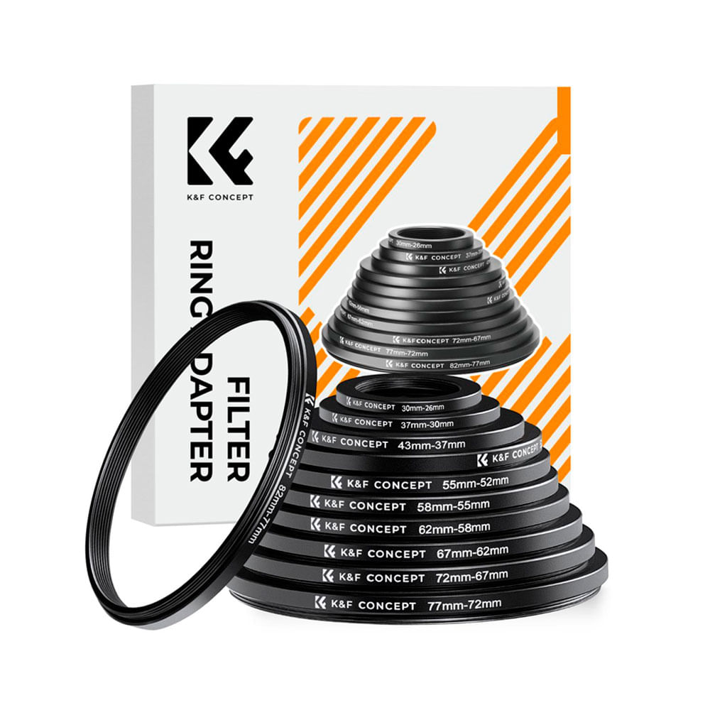 Set de 11 anillos reductores K&F Concept, metálicos 82-26mm para filtros y lentes