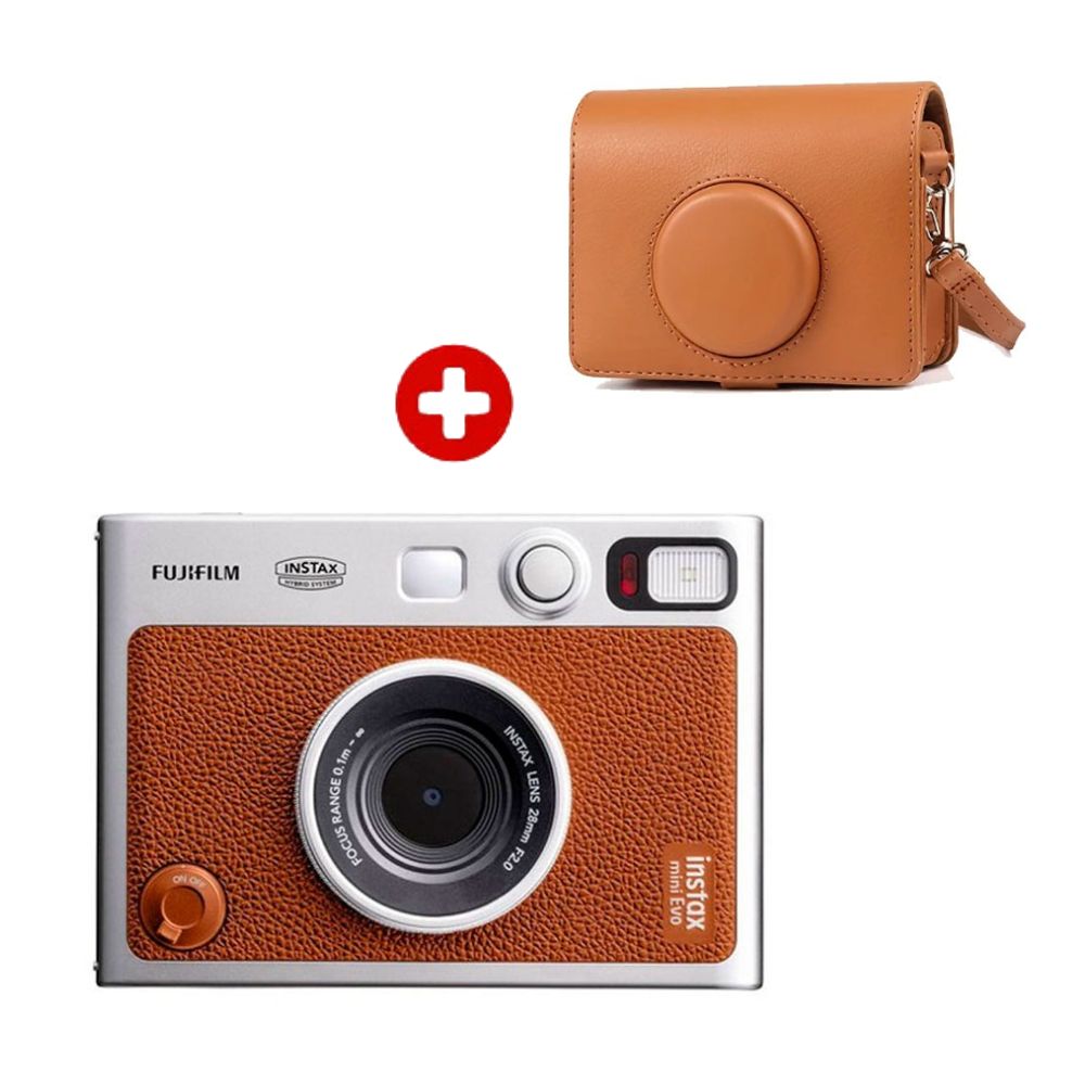 Cámara Fujifilm Instax Mini Evo Brown + estuche, impresión instantánea