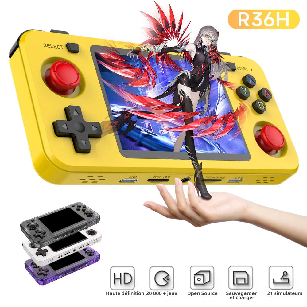 Imagen 2 del producto Consola Retro R36H 64GB +15000 juegos, pantalla IPS 3.5"", Joystick Dual, amarilla 2025
