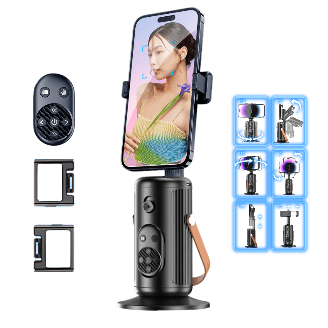Imagen 2 del producto Soporte con cámara para seguimiento de rostro inteligente Q04-D con luces y control bluetooth, negro