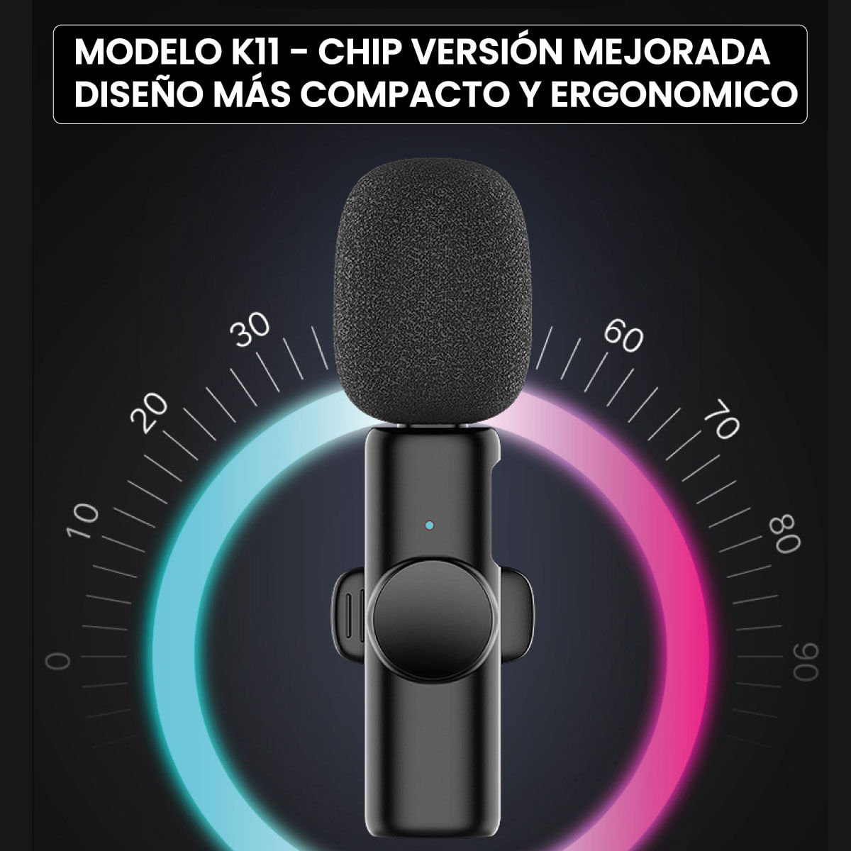 Imagen 2 del producto Micrófono K11 inalámbrico Lightning para iPhone, reducción de Ruido, modo Reverb y carga simultánea