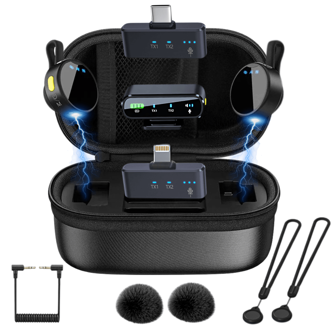 Imagen 2 del producto Micrófono M97 PRO inalámbrico dual con 3 receptores, estuche de carga y reducción de ruido