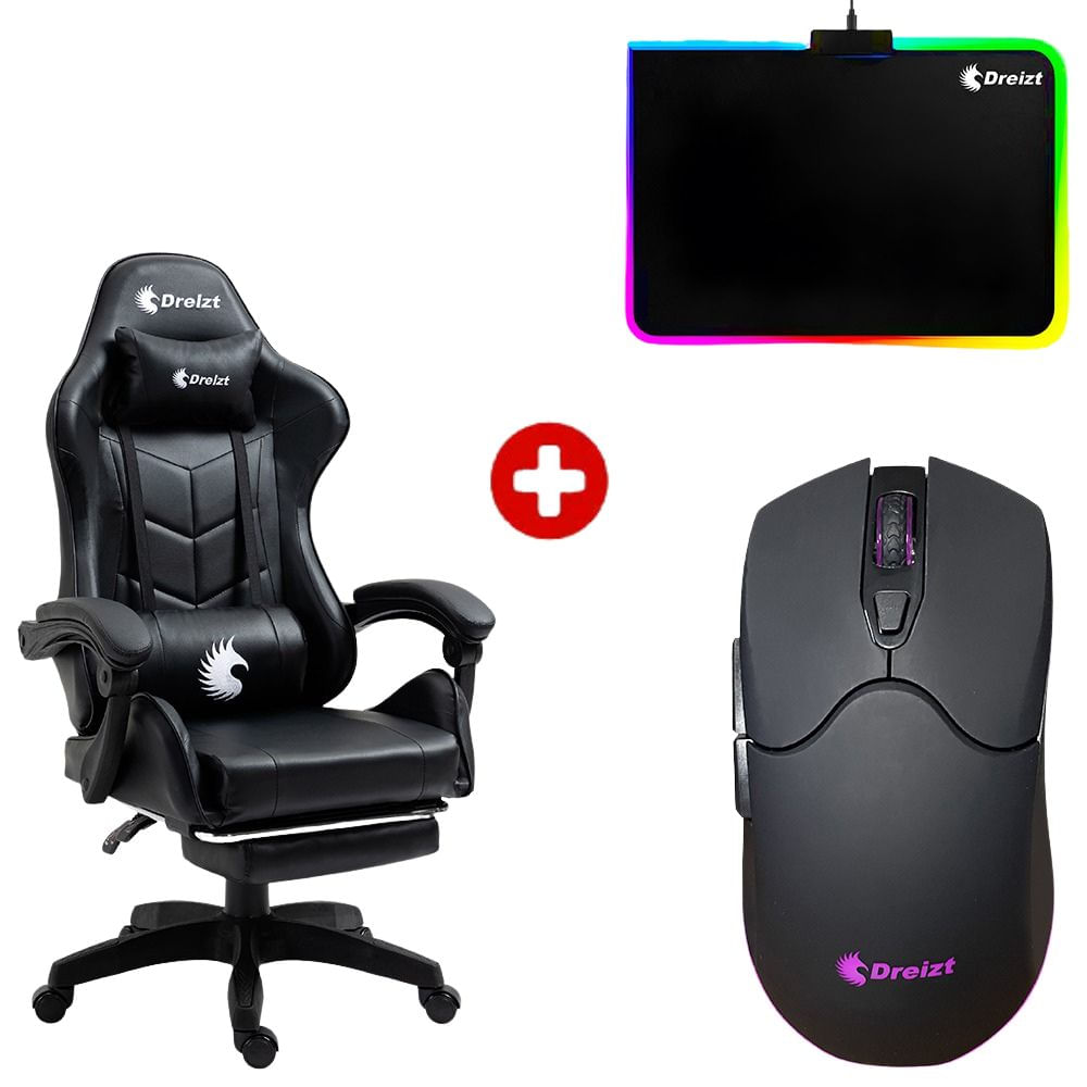 Combo Dreizt: Silla gamer Shine Series + Mouse RGB GR270037 + Mousepad RGB GR270011, negro