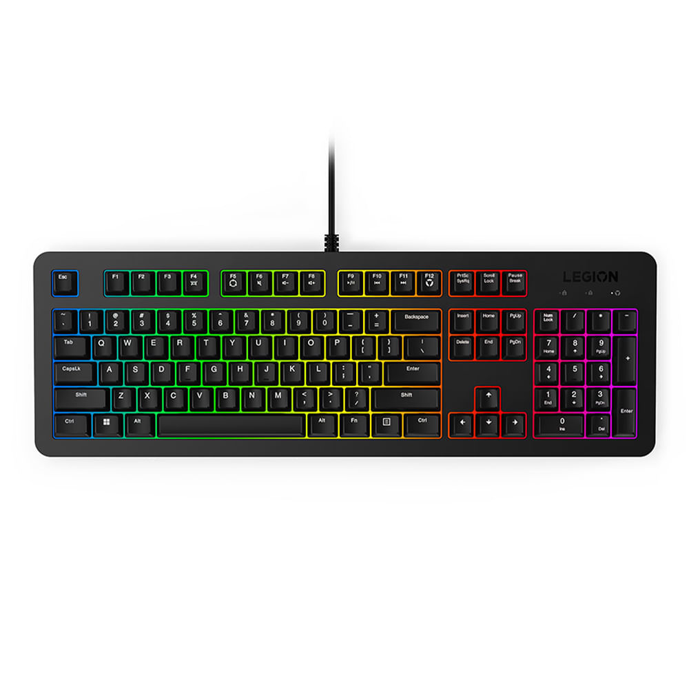 Teclado gamer Lenovo Legion KM310 RGB, membrana, alámbrico, USB, español, 24 teclas anti-ghosting, negro