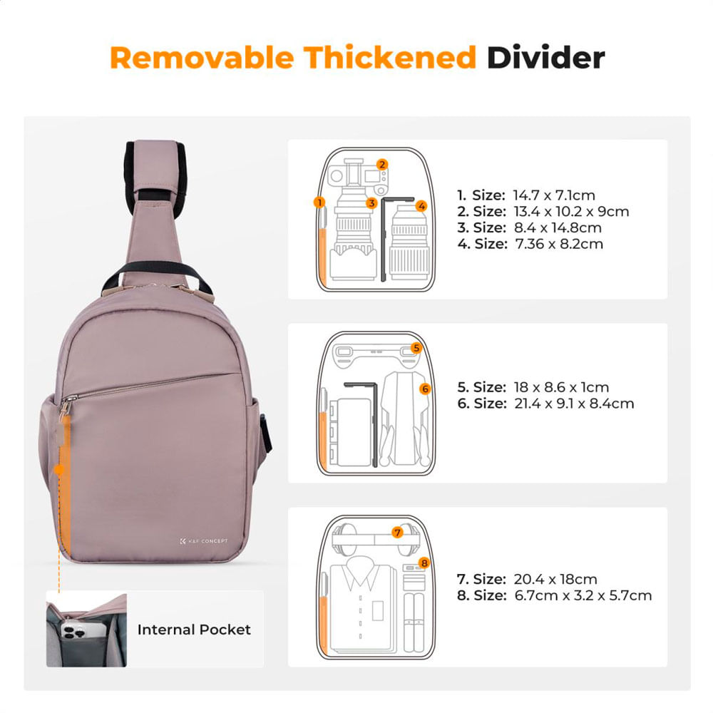 Imagen 2 del producto Mochila K&F Concept KF13.171v1, acolchado, bolso cruzado, rosado