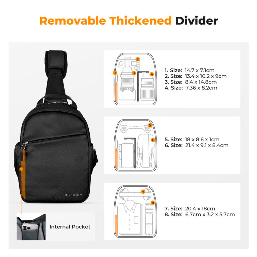 Imagen 2 del producto Mochila K&F Concept KF13.171, compacto, acolchado, bolsillo frontal con cierre, negro