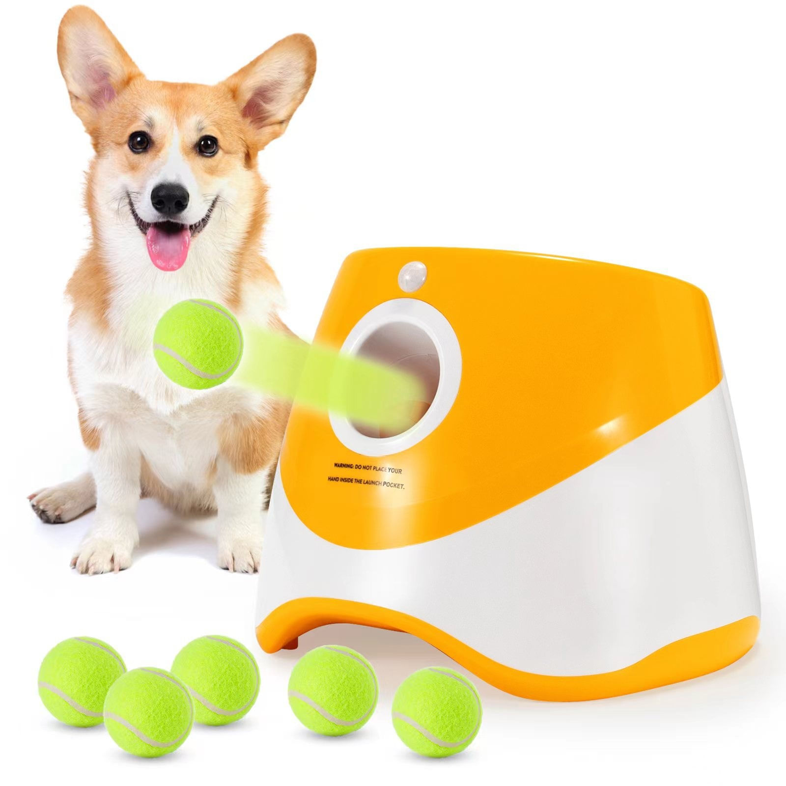 Lanzador automático de pelotas para mascotas con 2 repuestos, automático, naranja
