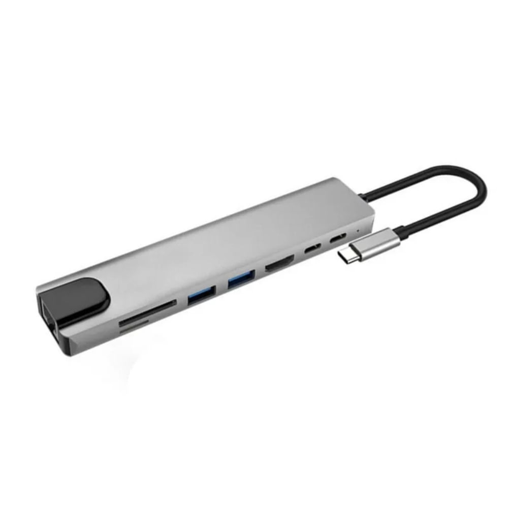 Imagen 1 del producto Hub USB Tipo-C, 8 puertos, 3 USB 3.0, HDMI 4K, Ethernet, SD, microSD y USB Tipo-C PD
