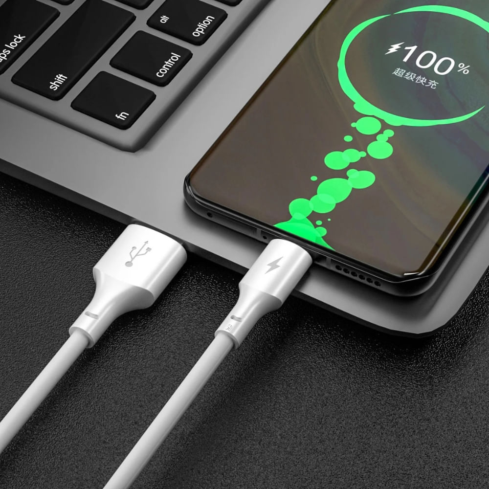 Imagen 2 del producto Cable Tranyoo USB tipo C a USB, 1.5 m, 100W, carga rápida 5A, material TPE, blanco