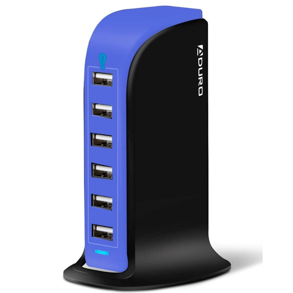 Estación de carga rápida Aduro 6 puertos USB 40W, carga inteligente, azul
