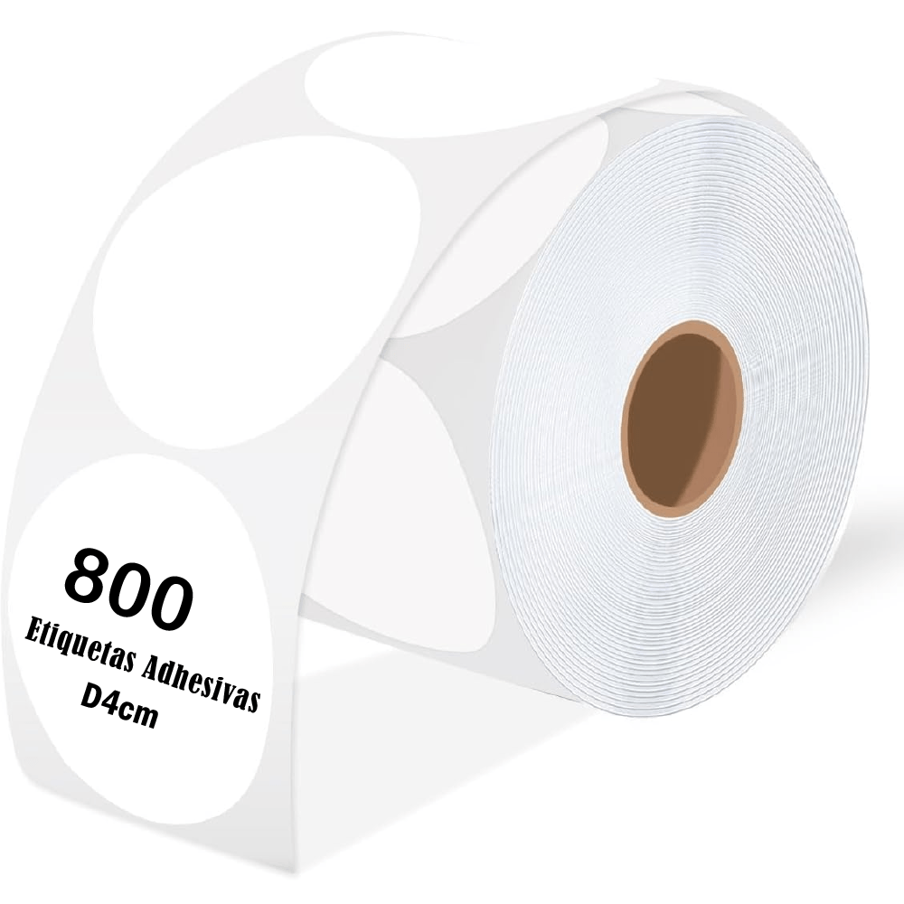 Imagen 1 del producto Rollo de 800 etiquetas térmicas adhesivas circulares 4cm, impermeables y sin BPA