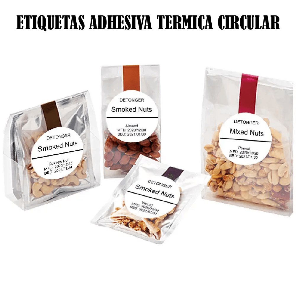 Imagen 2 del producto Pack x3 rollos de 800 etiquetas térmicas adhesivas circulares 4cm, impermeables y sin BPA