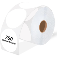 Rollo de 750 etiquetas térmicas adhesivas circulares 5 cm, impermeables y sin BPA para impresora térmica