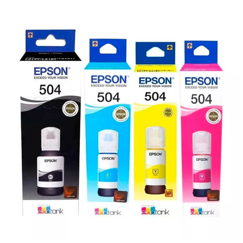 Kit de 4 tintas 504 Epson T504, Cyan, Magenta, Yellow y Black