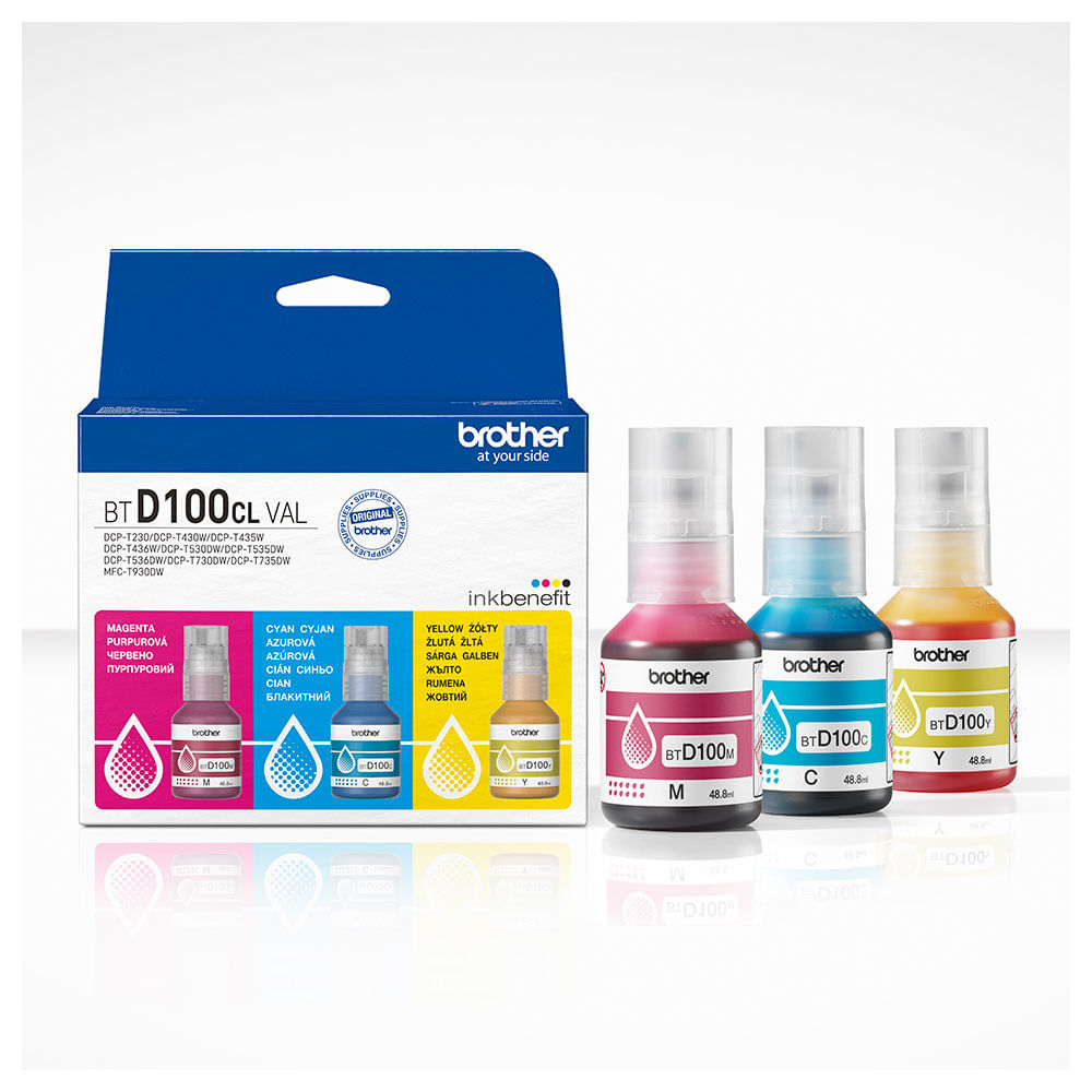 Tinta color Brother, BTD100CL 3PK, rendimiento 5000 páginas, cyan, magenta, amarillo