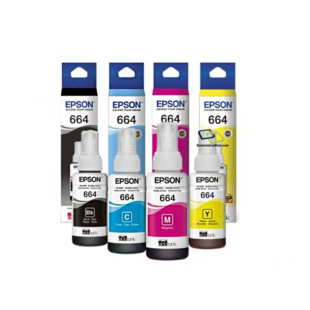 Imagen 2 del producto Kit 4 tintas Epson 664 negro, amarillo, cyan, magenta, 70ml, impresión EcoTank