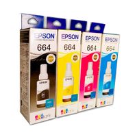 Kit 4 tintas Epson 664 negro, amarillo, cyan, magenta, 70ml, impresión EcoTank