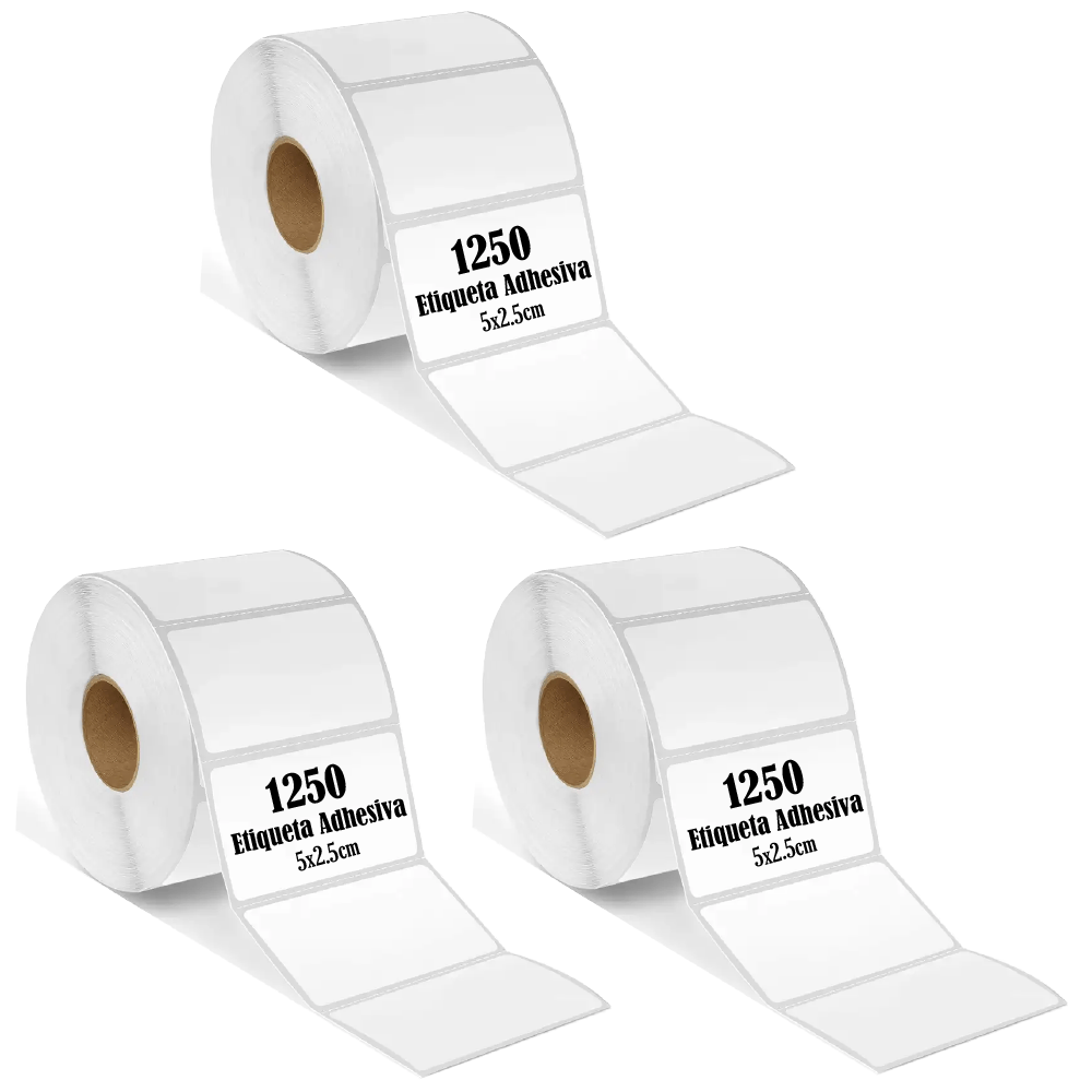 Etiqueta térmica adhesiva 50x25mm, pack 3 rollos, 1250 etiqueta