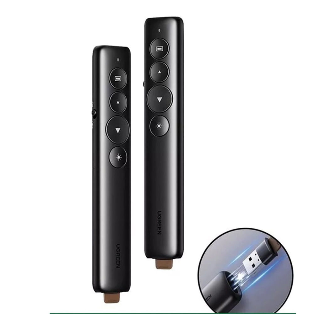 Puntero Ugreen presentador de diapositivas 100m, USB, láser, forro, negro