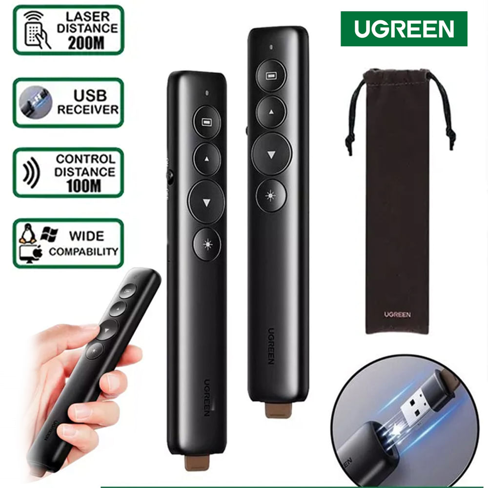 Imagen 2 del producto Puntero Ugreen presentador de diapositivas 100m, USB, láser, forro, negro