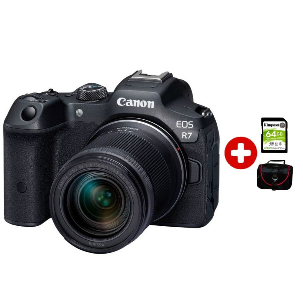 Cámara Canon EOS R7 Mirrorless + lente RF-S 18-150mm + Kit básico, 32.5 MP, video 4K