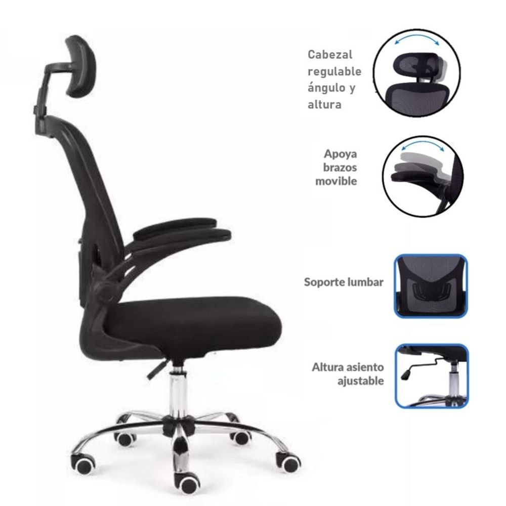 Imagen 2 del producto Silla de oficina gerencial Vertex Pro ergonómica, soporte lumbar, 120kg, base metálica cromada, negro