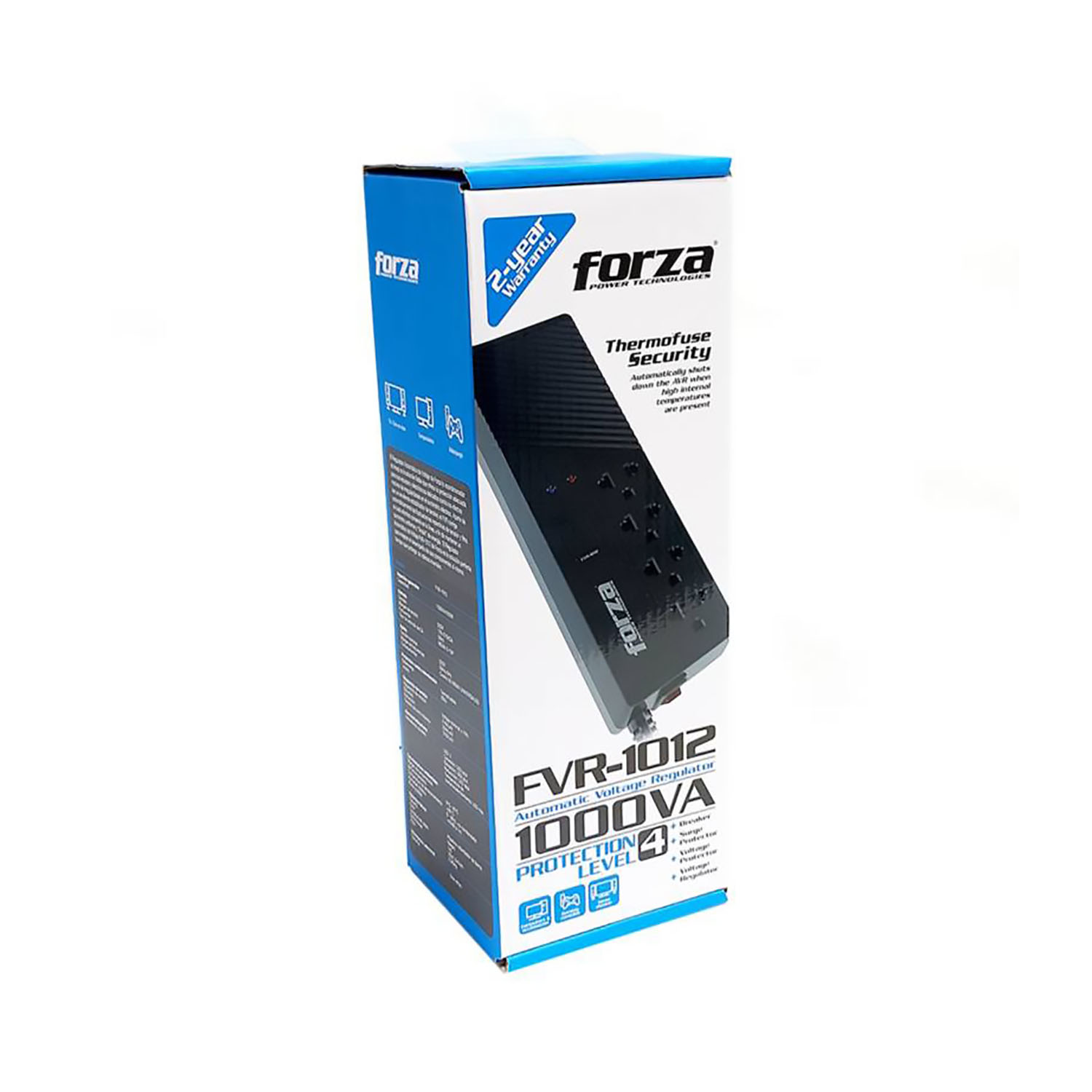 Imagen 2 del producto Estabilizador Forza FVR-1012 1000VA/500W 4 tomas universal, negro