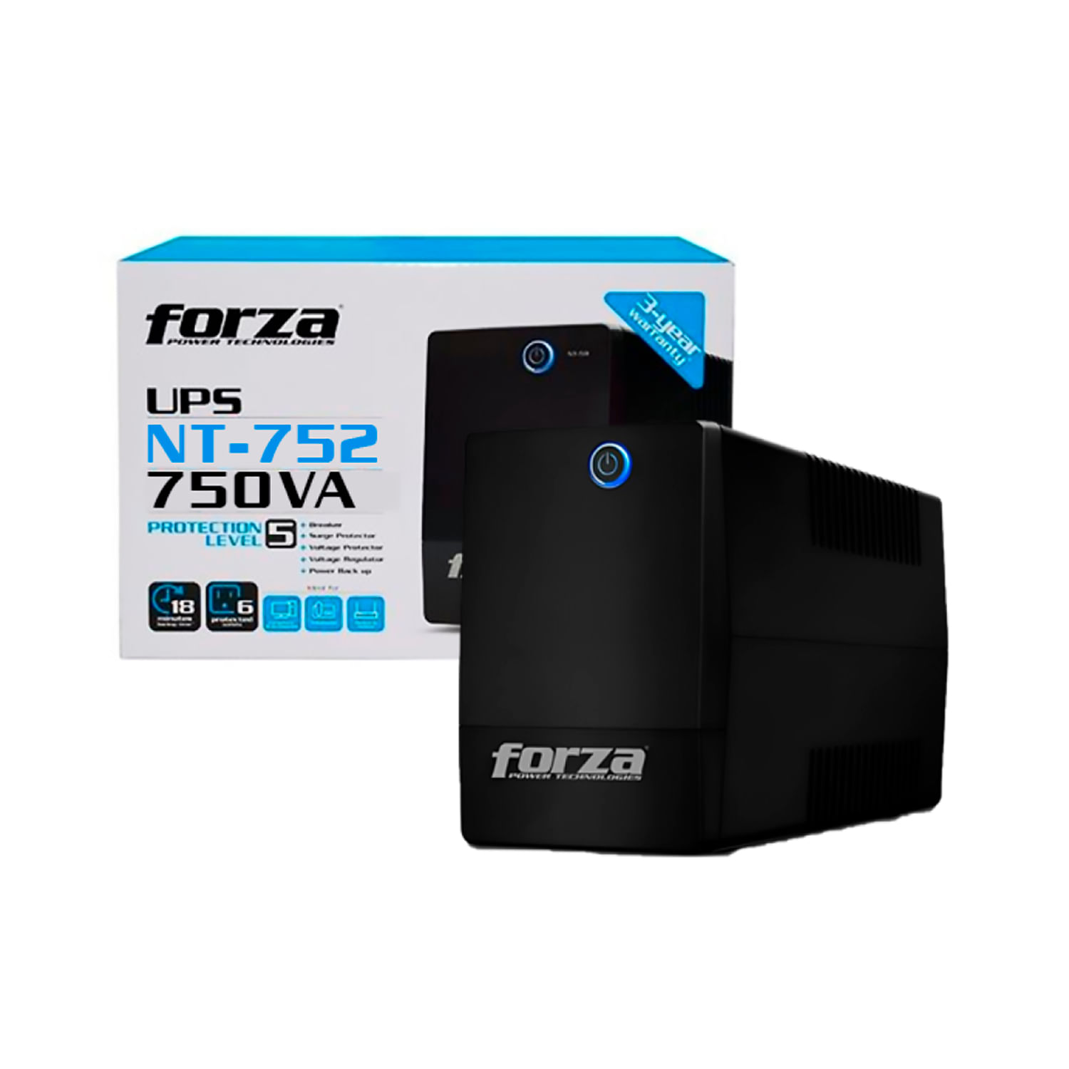 Imagen 2 del producto UPS Forza NT-752U 750VA/375W 4 tomas 220V, con respaldo de batería