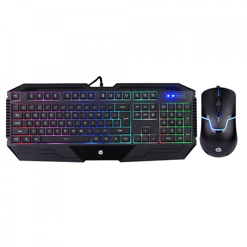 Combo gamer HP teclado y mouse 2 en 1 GK1100, membrana alámbrica, 105 teclas luz, Led, negro