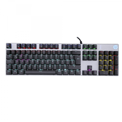 Teclado HP gamer mecánico GK400F, 106 teclas, retroiluminación LED, plateado