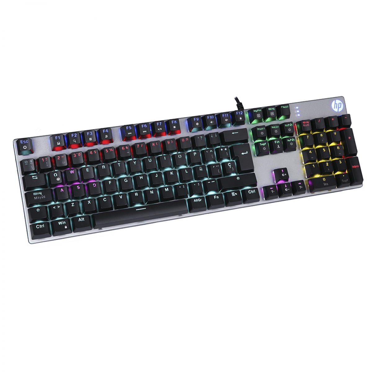 Imagen 2 del producto Teclado gamer alámbrico HP GK400F, conexión USB, mecánico, idioma español, retroiluminación LED, plateado