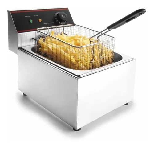 Imagen 1 del producto Freidora eléctrica Cadi 8L, acero inoxidable con canastilla, tapa, control de temperatura, 2500W, gris