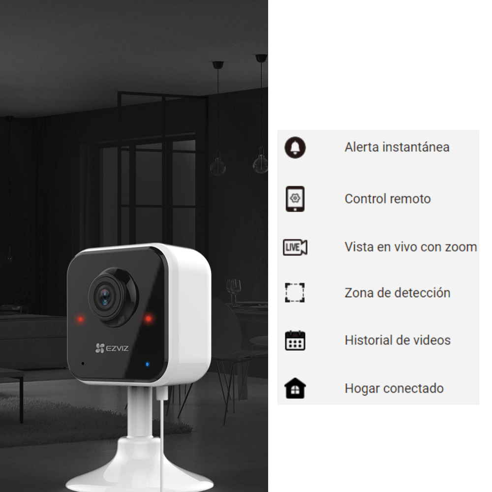 Imagen 2 del producto Cámara de seguridad Ezviz H1C Wi-Fi interior, Full HD 1080p, visión nocturna, audio bidireccional, blanco