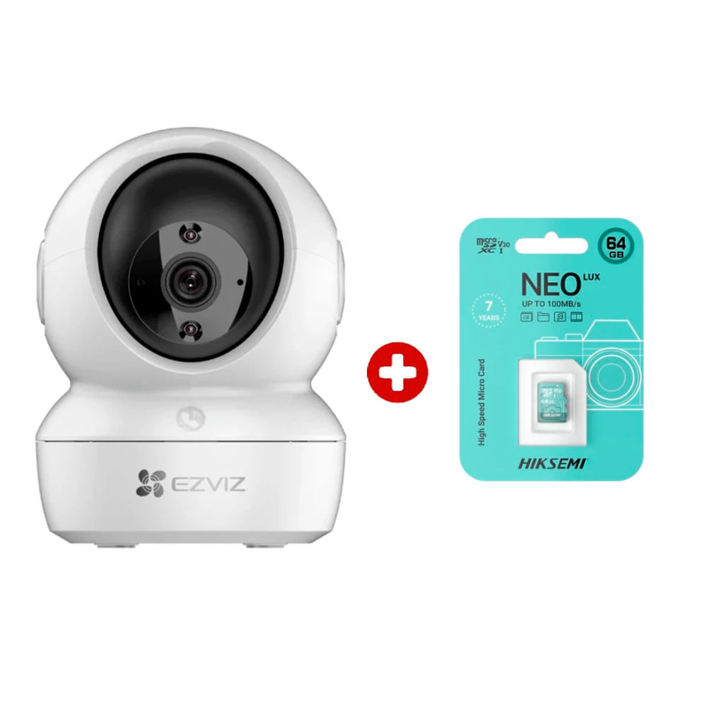 Cámara Ezviz H6C 3MP 2K interior 360° + MicroSD 64GB, giro motorizado, visión nocturna, blanco