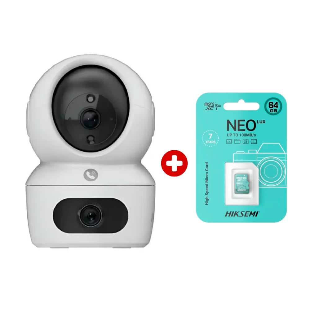Imagen 1 del producto Cámara Ezviz H7C 2K interior con doble lente, giro 360° + Memoria de 64GB, blanco