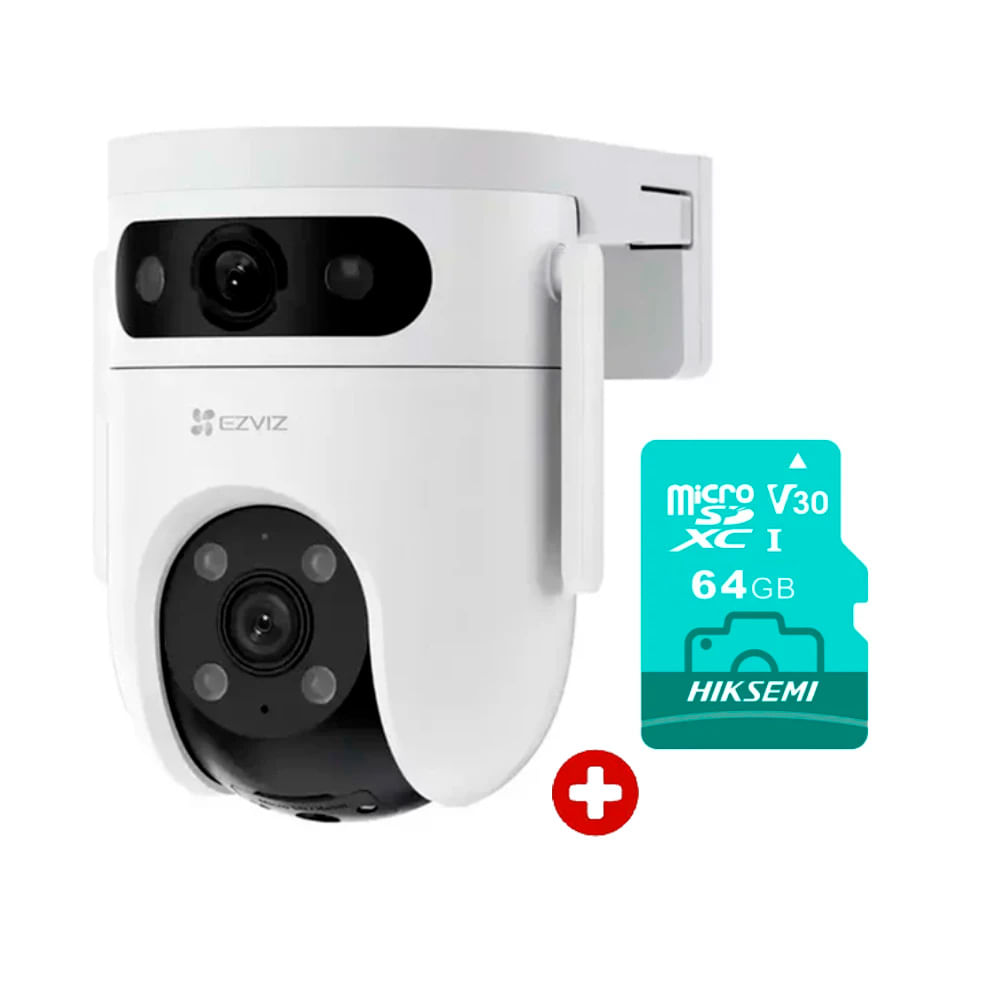 Cámara Ezviz H9C 2K exterior, doble lente 360°, visión nocturna, audio bidireccional + MicroSD 64GB