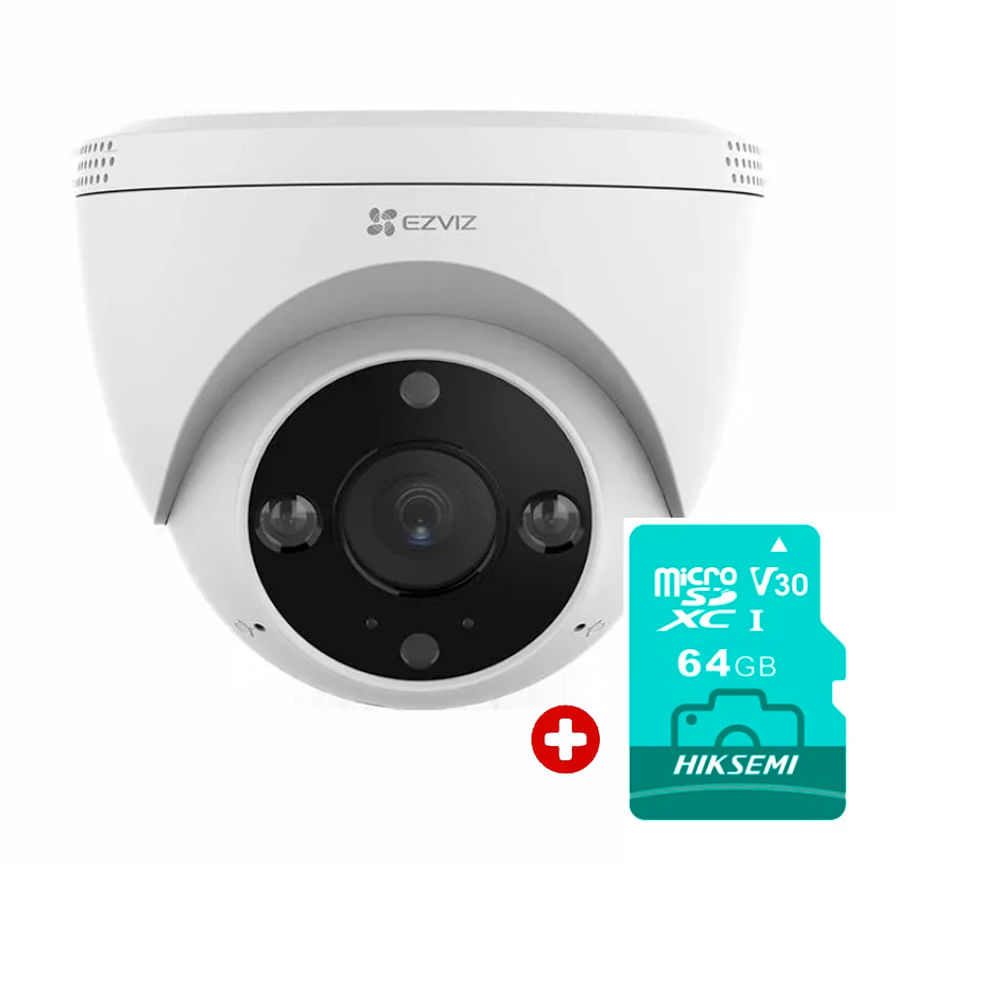 Cámara Ezviz H4 2K exterior + MicroSD 64GB, visión nocturna a color, detección inteligente, IP67, blanco
