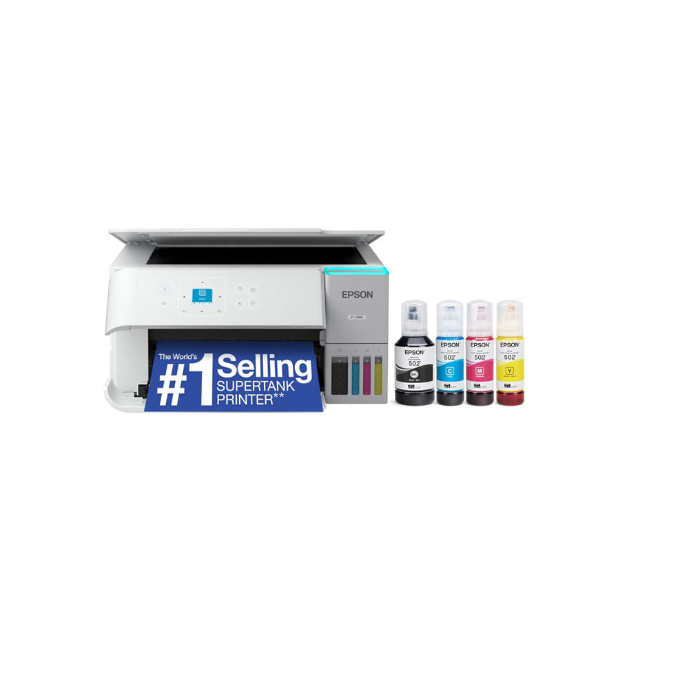 Imagen 2 del producto Impresora Epson EcoTank ET-2980, multifuncional, dúplex color A4, Wi-Fi, red, pantalla 2.4”, blanco