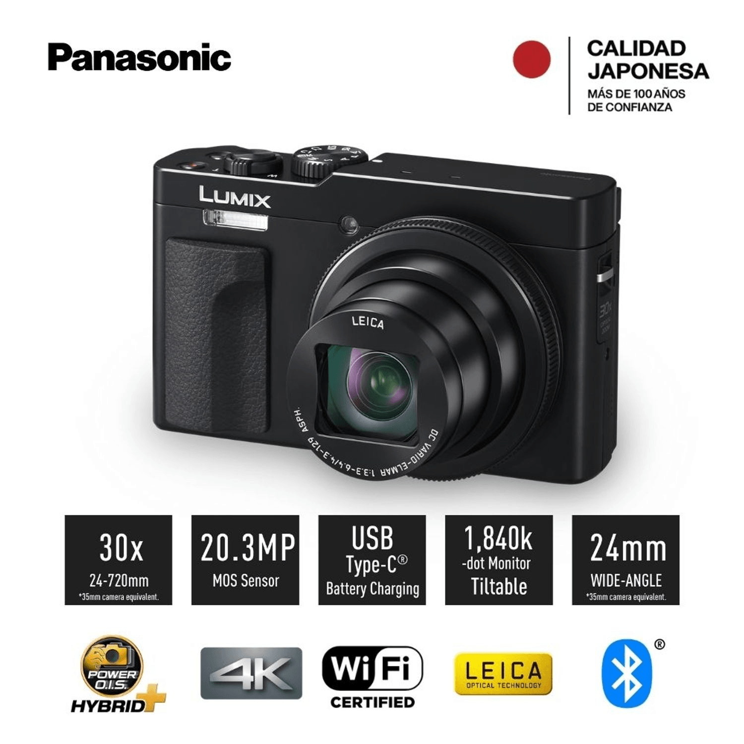 Imagen 2 del producto Cámara compacta Panasonic Lumix DC-ZS99 20.3 MP, sensor MOS, vídeo 4K/30p, Wi-Fi, Bluetooth, zoom óptico 30x, negro