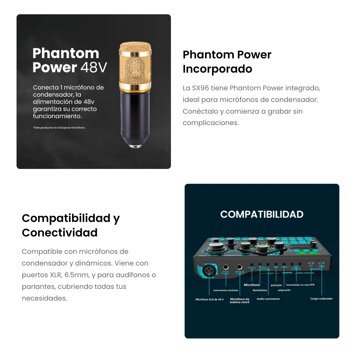 Imagen 2 del producto Tarjeta de sonido SX91 con Phantom power incorporado, negro